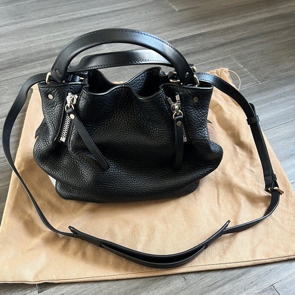 Burberry Handbags - BURBERRY Maidstone Black Leather House Check Canvas Small Tote Bag